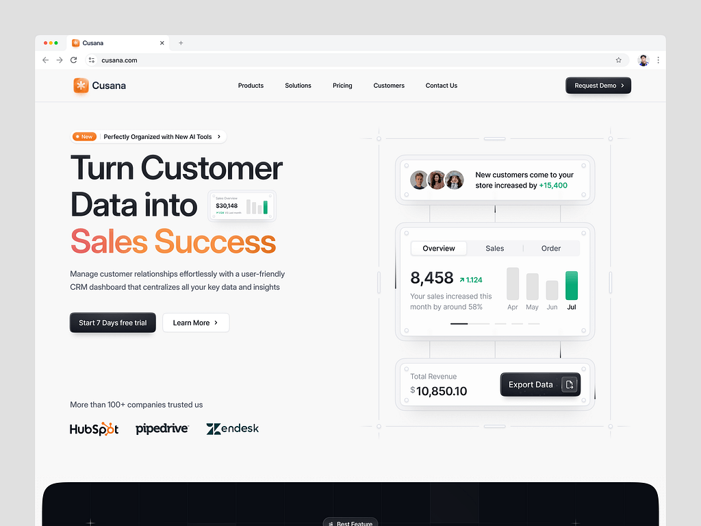 Saas Hero Section - CRM Dashboard (Cusana) š§©
