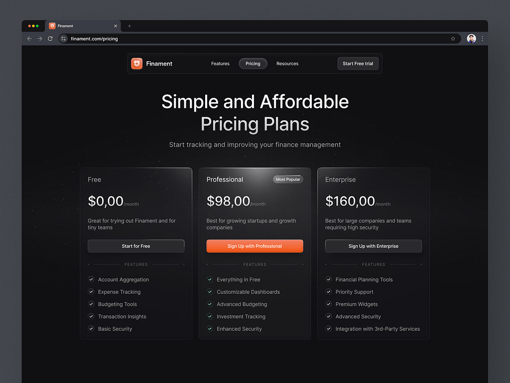 Pricing Page - SaaS Finance Website